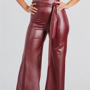 Chic Burgundy High-Waisted Tie Pants